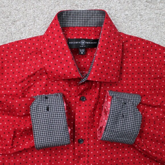 Society of Threads Shirt Men 15-15 1/2, 33/34 Medium Red Flip Cuff Slim Fit L/S - Picture 1 of 12